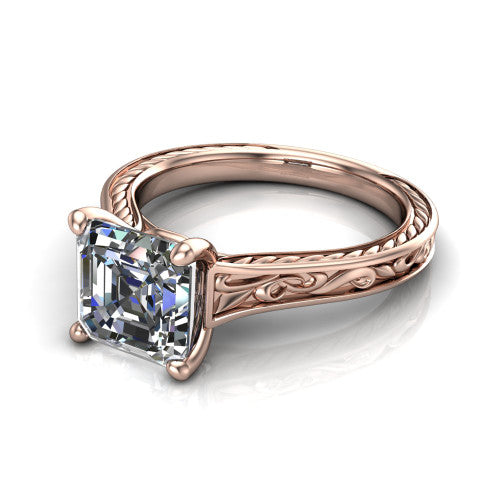 Sylvia Square Emerald Shape Solitaire Engagement Ring in 18K Rose Gold