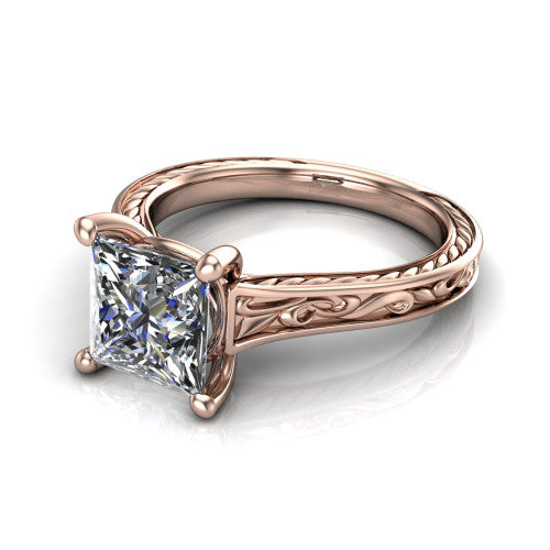 Sylvia Princess Shape Solitaire Engagement Ring in 18K Rose Gold