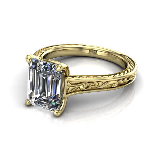 Sylvia Emerald Shape Solitaire Engagement Ring in 14K Yellow Gold