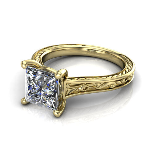 Sylvia Princess Shape Solitaire Engagement Ring in 18K Yellow Gold