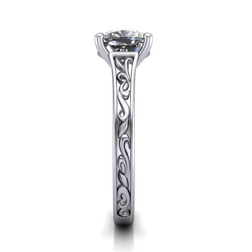 Sylvia Cushion Shape Solitaire Engagement Ring in Platinum