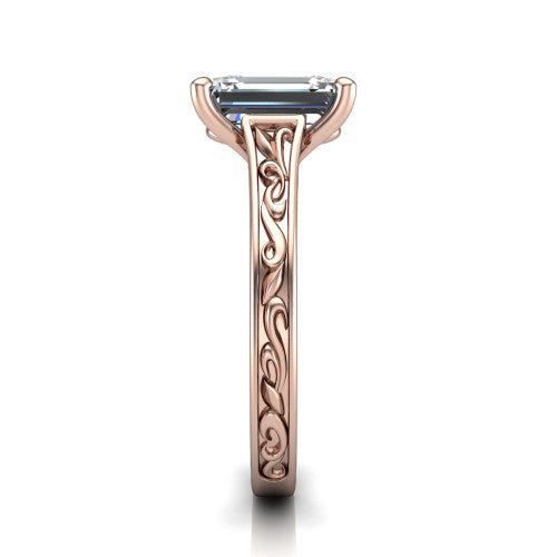 Sylvia Emerald Shape Solitaire Engagement Ring in 18K Rose Gold