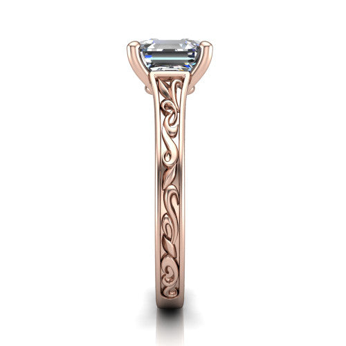 Sylvia Square Emerald Shape Solitaire Engagement Ring in 18K Rose Gold