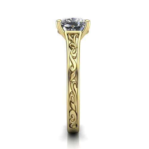 Sylvia Cushion Shape Solitaire Engagement Ring in 14K Yellow Gold