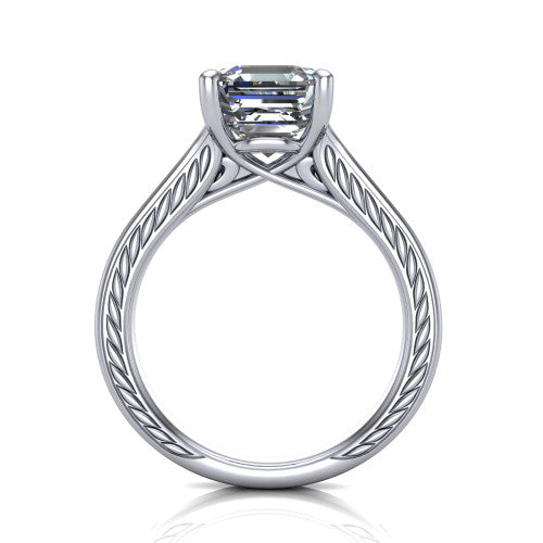 Sylvia Square Emerald Shape Solitaire Engagement Ring in 14K White Gold