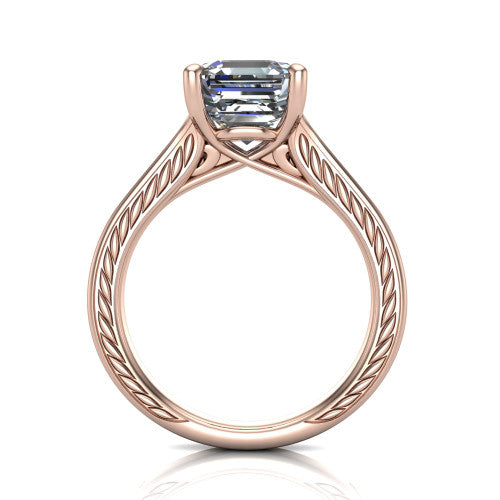 Sylvia Square Emerald Shape Solitaire Engagement Ring in 18K Rose Gold