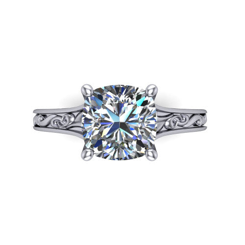 Sylvia Cushion Shape Solitaire Engagement Ring in Platinum