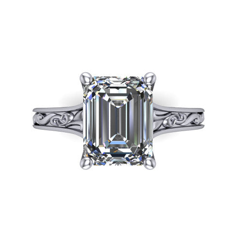 Sylvia Emerald Shape Solitaire Engagement Ring in 18K White Gold