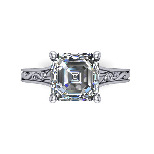 Sylvia Square Emerald Shape Solitaire Engagement Ring in 14K White Gold
