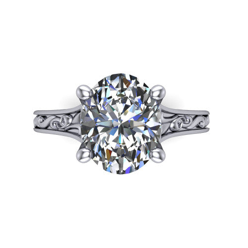Sylvia Oval Shape Solitaire Engagement Ring in 18K White Gold