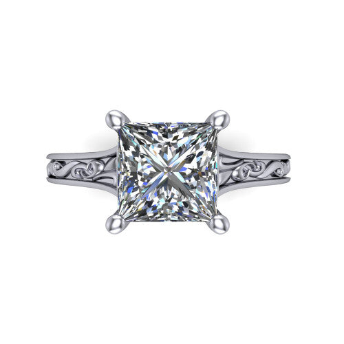 Sylvia Princess Shape Solitaire Engagement Ring in 14K White Gold