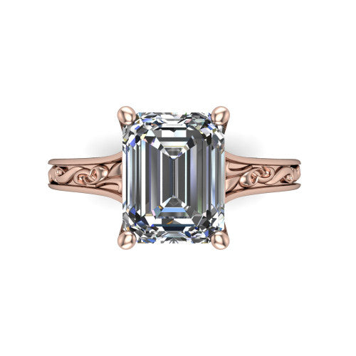 Sylvia Emerald Shape Solitaire Engagement Ring in 14K Rose Gold