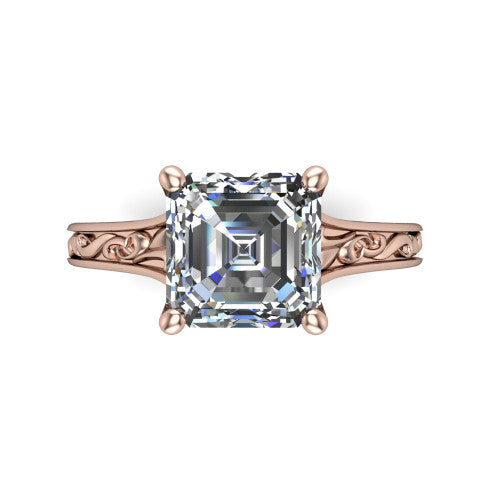 Sylvia Square Emerald Shape Solitaire Engagement Ring in 14K Rose Gold