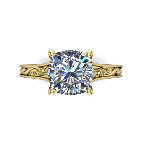 Sylvia Cushion Shape Solitaire Engagement Ring in 14K Yellow Gold