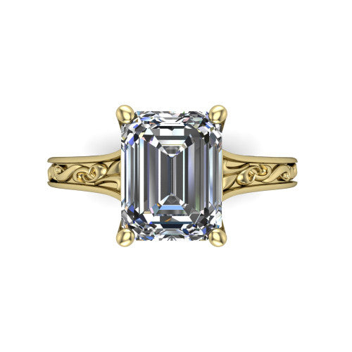 Sylvia Emerald Shape Solitaire Engagement Ring in 14K Yellow Gold