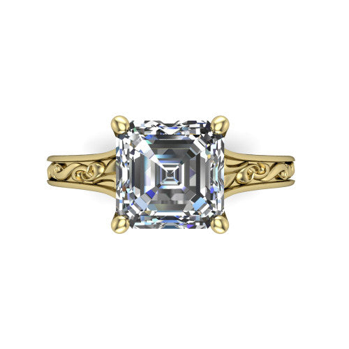 Sylvia Square Emerald Shape Solitaire Engagement Ring in 14K Yellow Gold