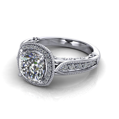 Liana Cushion Shape Halo Engagement Ring in 14K White Gold