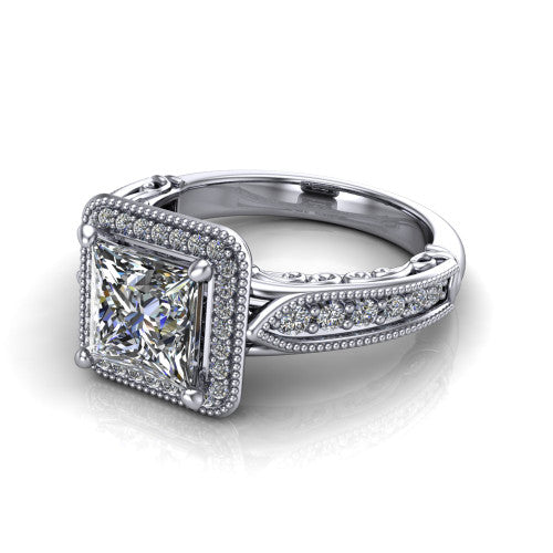 Liana Princess Shape Halo Engagement Ring in 18K White Gold