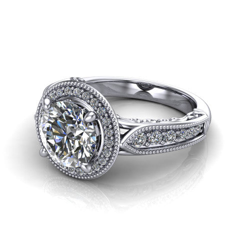 Liana Round Shape Halo Engagement Ring in Platinum