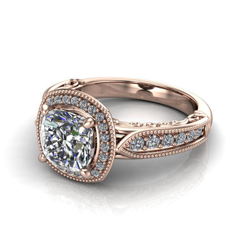 Liana Cushion Shape Halo Engagement Ring in 14K Rose Gold