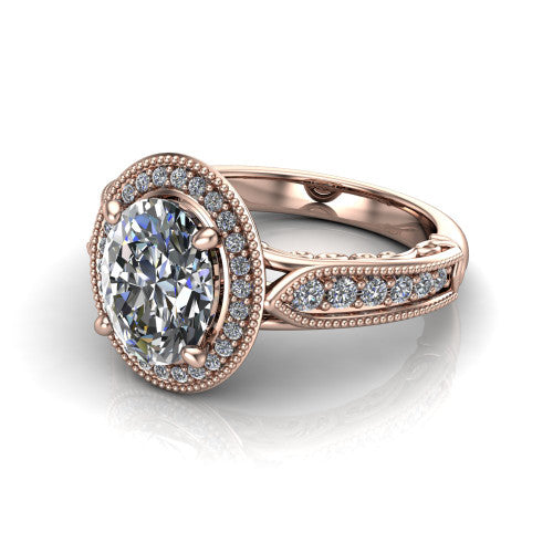 Liana Oval Shape Halo Engagement Ring in 18K Rose Gold