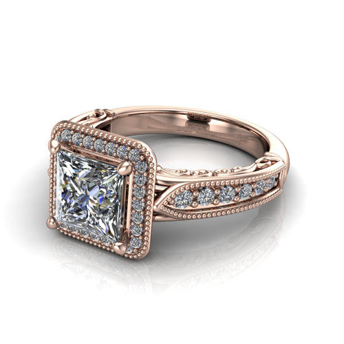Liana Princess Shape Halo Engagement Ring in 18K Rose Gold