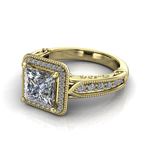 Liana Princess Shape Halo Engagement Ring in 18K Yellow Gold