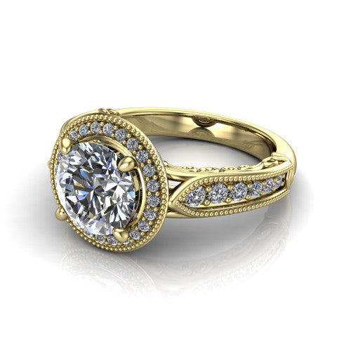 Liana Round Shape Halo Engagement Ring in 18K Yellow Gold