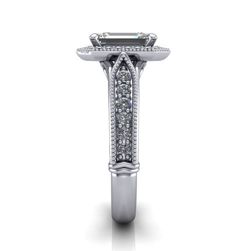 Liana Emerald Shape Halo Engagement Ring in 14K White Gold