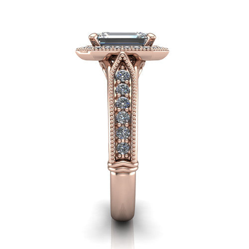 Liana Emerald Shape Halo Engagement Ring in 14K Rose Gold