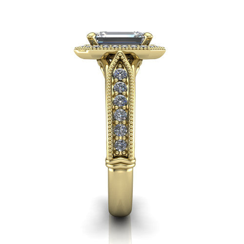 Liana Emerald Shape Halo Engagement Ring in 14K Yellow Gold