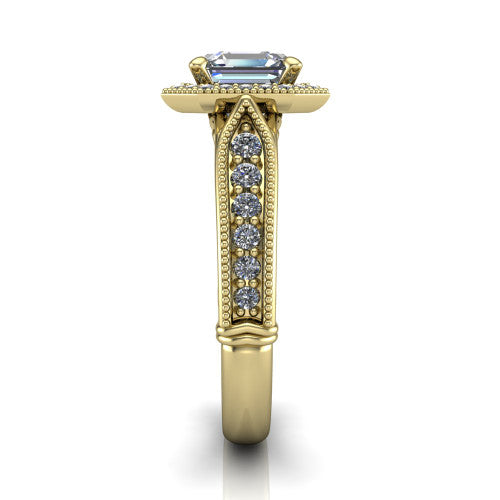 Liana Square Emerald Shape Halo Engagement Ring in 14K Yellow Gold