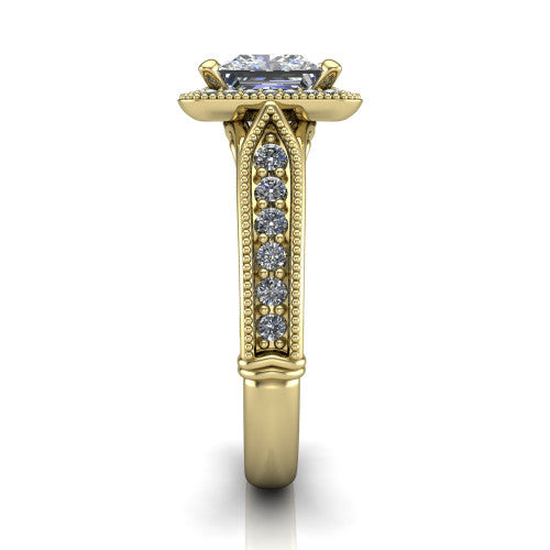 Liana Princess Shape Halo Engagement Ring in 14K Yellow Gold