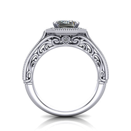 Liana Emerald Shape Halo Engagement Ring in 14K White Gold
