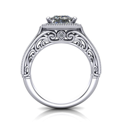 Liana Princess Shape Halo Engagement Ring in Platinum