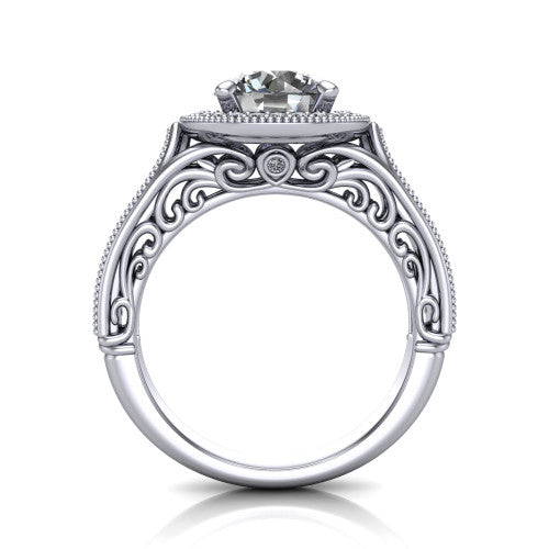 Liana Round Shape Halo Engagement Ring in 14K White Gold