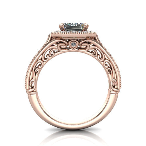 Liana Emerald Shape Halo Engagement Ring in 18K Rose Gold