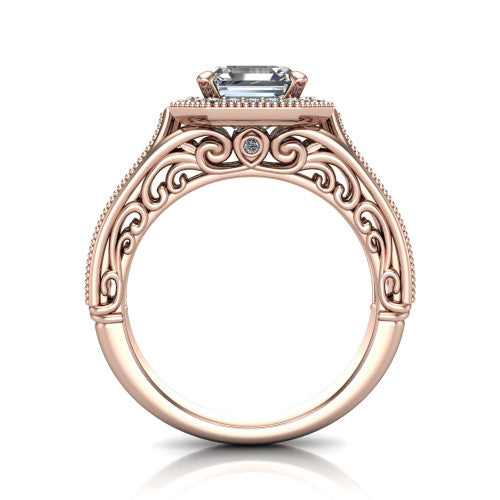 Liana Square Emerald Shape Halo Engagement Ring in 14K Rose Gold