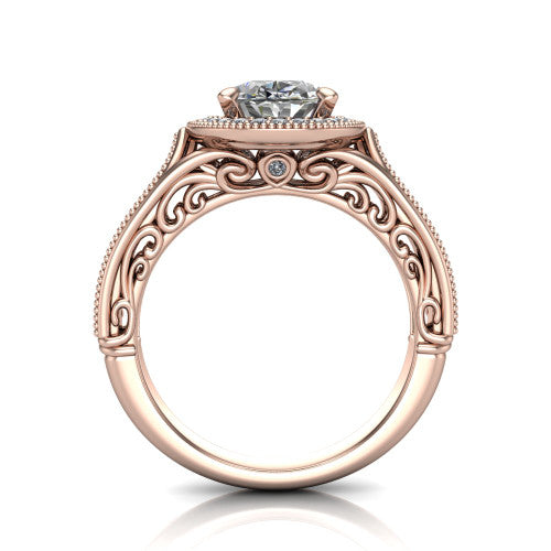 Liana Oval Shape Halo Engagement Ring in 14K Rose Gold