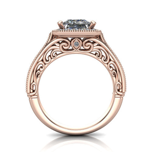 Liana Princess Shape Halo Engagement Ring in 14K Rose Gold