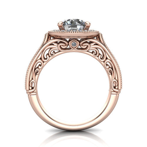 Liana Round Shape Halo Engagement Ring in 18K Rose Gold