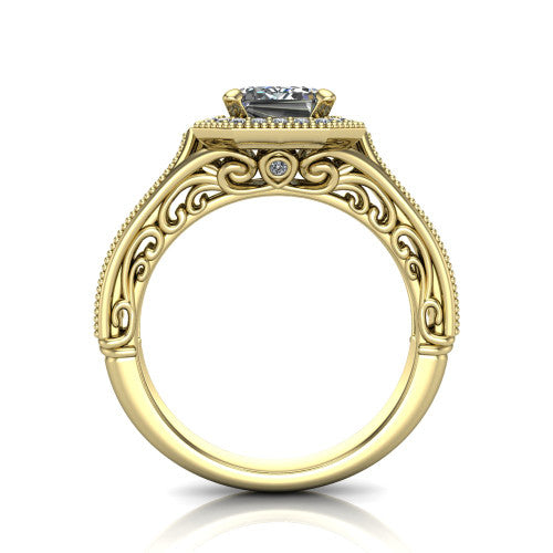 Liana Emerald Shape Halo Engagement Ring in 18K Yellow Gold