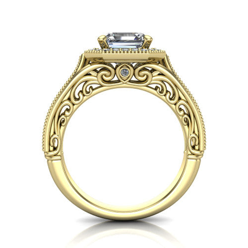 Liana Square Emerald Shape Halo Engagement Ring in 18K Yellow Gold