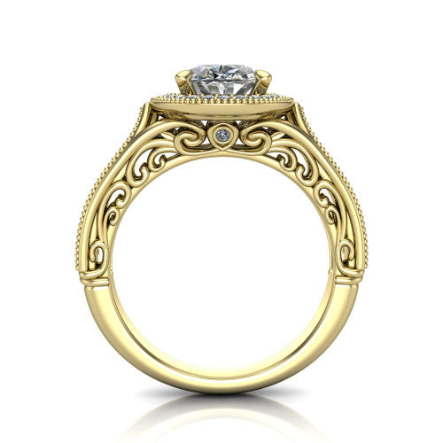 Liana Oval Shape Halo Engagement Ring in 18K Yellow Gold
