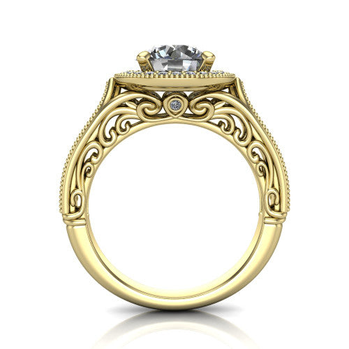 Liana Round Shape Halo Engagement Ring in 14K Yellow Gold
