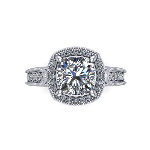 Liana Cushion Shape Halo Engagement Ring in 18K White Gold