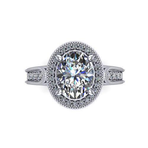 Liana Oval Shape Halo Engagement Ring in 14K White Gold