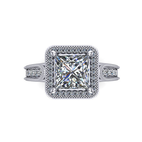 Liana Princess Shape Halo Engagement Ring in 14K White Gold