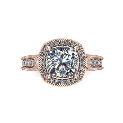 Liana Cushion Shape Halo Engagement Ring in 14K Rose Gold