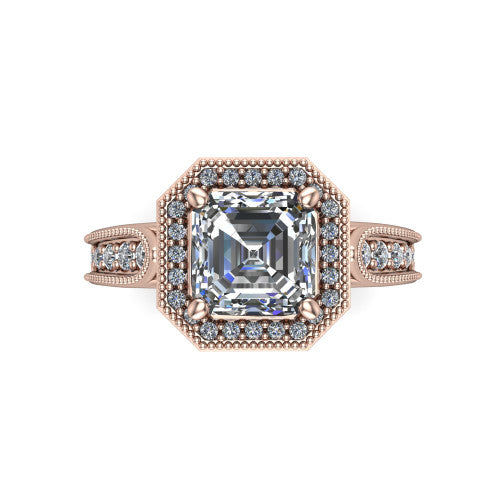 Liana Square Emerald Shape Halo Engagement Ring in 18K Rose Gold